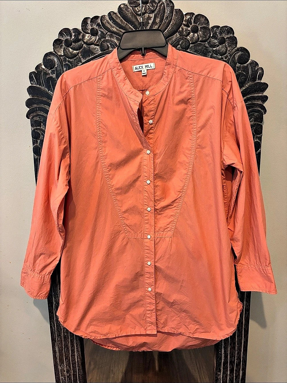 Alex Mill Coral Tux Bib Tunic Button Down Shirt Cotton Size M
